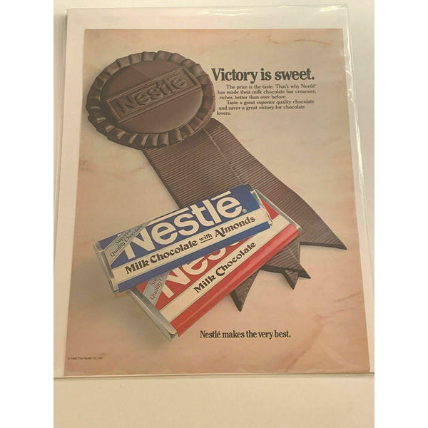 1983 Nestle Milk Chocolate Candy Bar Ribbon Victory Vintage Magazine Print Ad