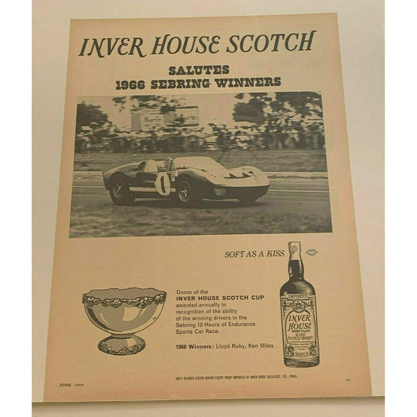 1966 Inver House Scotch Whisky Sebring GT40 Car Vintage Magazine Print Ad