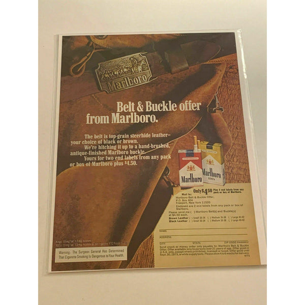 1973 Marlboro Cigarettes Cowboy Belt Buckle Offer Vintage Magazine Print Ad